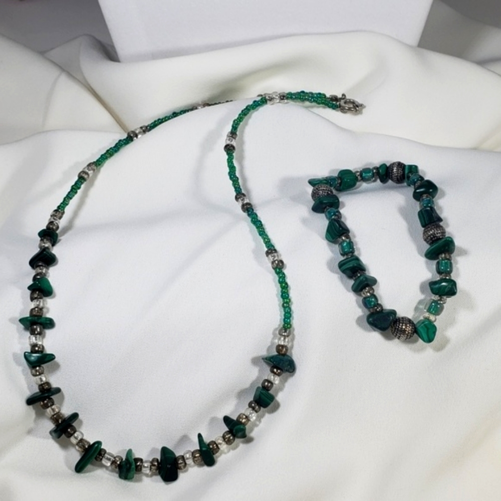 Vintage Genuine Jade Necklace & Bracelet Set